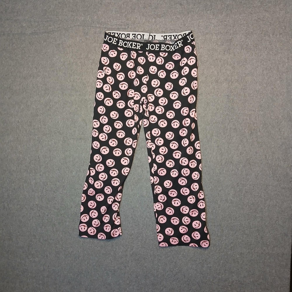 Joe Boxer Women's Pajama Capri Pants Black Pink Smiley Face Print Size S stretch
